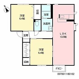 グローヴ・たかのB 2LDKの間取図画像