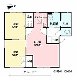 グラン・シャーメゾンD 2LDKの間取図画像