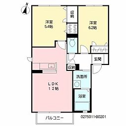 リーベン尾倉B 2LDKの間取図画像