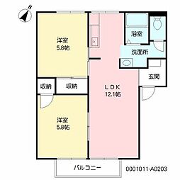 ヒルサイド都 2LDKの間取図画像