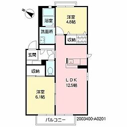 ディアス芦屋A 2LDKの間取図画像