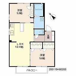 サイドパーク本城2B 2LDKの間取図画像