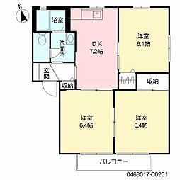 メゾンソリアードC 3DKの間取図画像