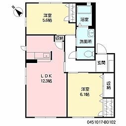 ディアコート鉄輪B 2LDKの間取図画像