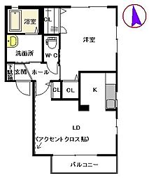 ディアス帆足　Ａ棟 2階1LDKの間取り