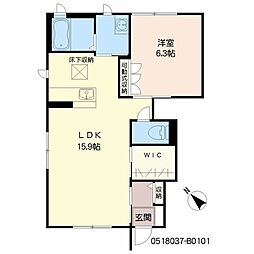 クレセオ　Ｂ棟 B0101 1階1LDKの間取り