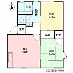 フレグランスＵ　Ａ棟 1階2DKの間取り
