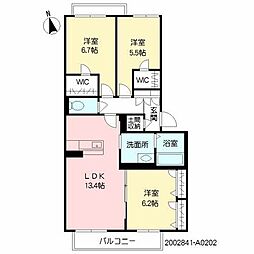 ブラン・ベレオ 2階3LDKの間取り
