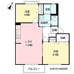 グレースハイム　Ｂ棟 B0203 2階2LDKの間取り