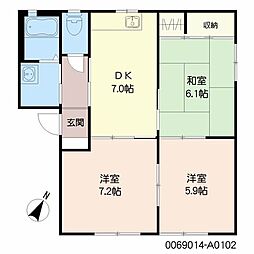 レガート外町A棟 3DKの間取図画像