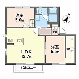 花ぞ野ローズガーデン　Ｄ棟 2階2LDKの間取り