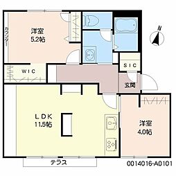 フローラルパレス　Ａ棟 1階2LDKの間取り