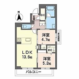 グランドパレス田迎小前 3階2LDKの間取り