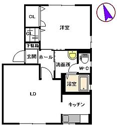 アイビー　Ａ棟 1階1LDKの間取り
