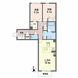 ヴェルメゾン須屋 1階2LDKの間取り