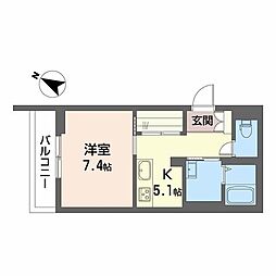 Paradiso本荘 1Kの間取図画像