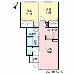 クレストールアベニュー　III棟 1階2LDKの間取り
