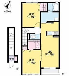 クレストールアベニュー　I棟 2階2LDKの間取り