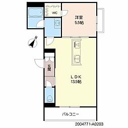 ベレオ水前寺 2階1LDKの間取り