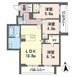 シャーメゾン　上水前寺 2階3LDKの間取り