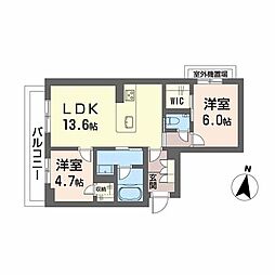 メゾンリーベル 3階2LDKの間取り