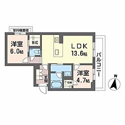 メゾンリーベル 3階2LDKの間取り