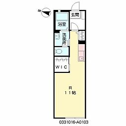 ソレイユ白山 1階ワンルームの間取り