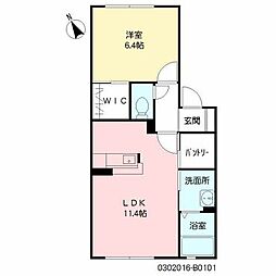 リバーサイド城西B 1LDKの間取図画像