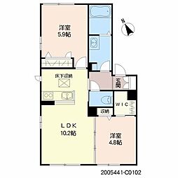 トップスターコート宮崎C棟 2LDKの間取図画像