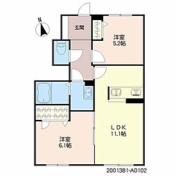 フロントマーレ 1階2LDKの間取り