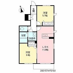 ヴィラ・サンパティークF 2LDKの間取図画像