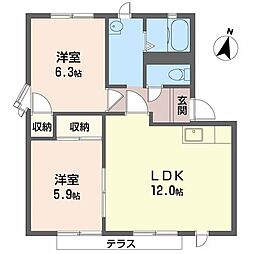 サンロードＳII 1階2LDKの間取り