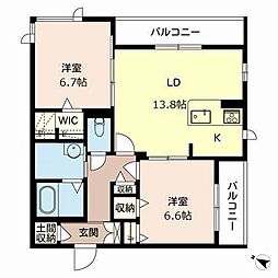 リバーツリー 2LDKの間取図画像