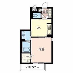 メゾン　ソレイユ 2階1DKの間取り