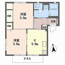 フレンドファーストハイツA棟 2Kの間取図画像