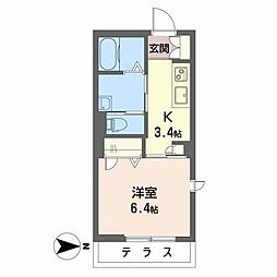 プロヌーブ颯士 1Kの間取図画像