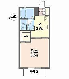 グランシードササカワ2 1Kの間取図画像