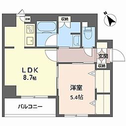 クレスティーク上町台 1LDKの間取図画像