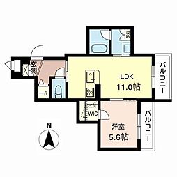 オーク・フォート 1LDKの間取図画像