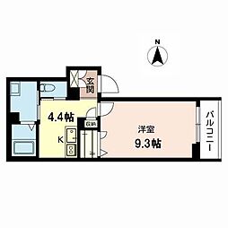 エスポワール大和八木 1Kの間取図画像