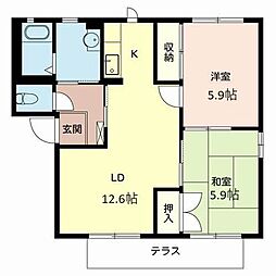 Ｍ’ｓガーデンプラザＡ・Ｂ・Ｃ 1階2LDKの間取り