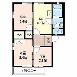 ハイツ森 2階3DKの間取り