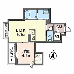 シャーメゾン翠嵐 1LDKの間取図画像