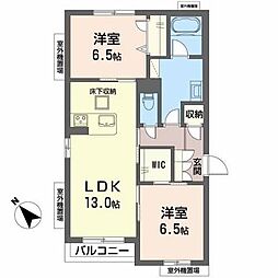 栗東市安養寺6丁目アパート 2LDKの間取図画像