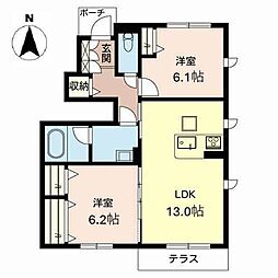 サニーパレス宮ヶ原 2LDKの間取図画像