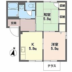 メゾンきぬがさ 2Kの間取図画像