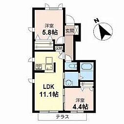 エミネンスドミール 2LDKの間取図画像