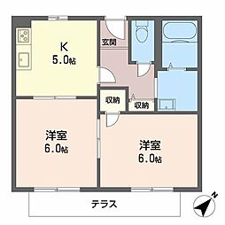 サンハイム 2Kの間取図画像