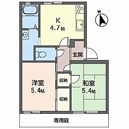 ウエストメドーA棟 2Kの間取図画像