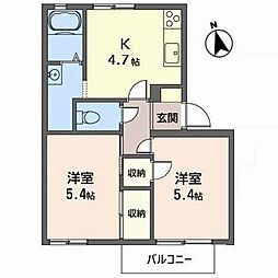 ウエストメドーA棟 2Kの間取図画像